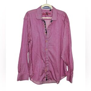 Robert Graham Pink and White Striped Button Down Shirt, Size 2XL